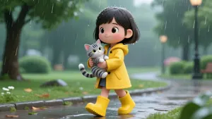 AI画像 捨て猫を家に連れて帰る女の子