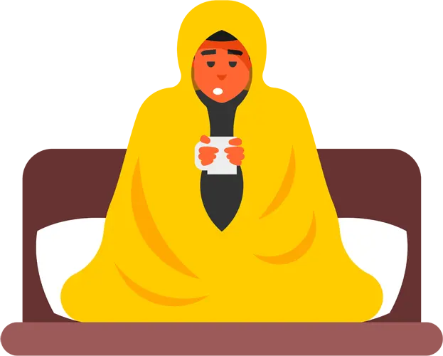 フリーイラスト, CC0 イラスト, ベクター, AI, 人物（イラスト）, 男性（イラスト）, 病気, 医療, 風邪, ベッドに座る, 寒い