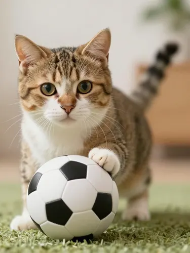 フリーAI画像, CC0 AI画像, 写真（AI画像）, 動物（AI画像）, 哺乳類, 猫（ネコ）, サッカーボール, ボール