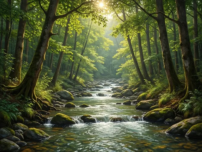 フリーAI画像, CC0 AI画像, 写真（AI画像）, 風景（AI画像）, 自然, 森林, 樹木, 河川