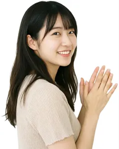 AI画像 こっちを見ながら拍手しているアジア人女性