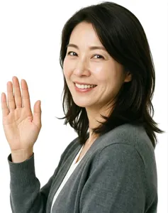 AI画像 手を上げる中年のアジア人女性