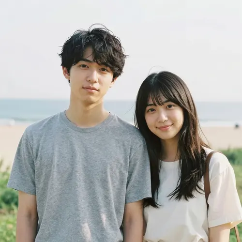 フリーAI画像, CC0 AI画像, 写真（AI画像）, 人物（AI画像）, カップル（AI画像）, 恋人, Tシャツ姿, 二人, デート