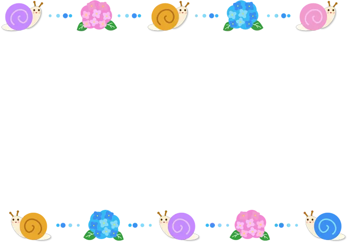 フリーイラスト, CC0 イラスト, ベクター, AI, 背景（イラスト）, 枠（フレーム）, フレーム（縦）, フレーム（上下）, 梅雨, 6月, 紫陽花（アジサイ）, 蝸牛（カタツムリ）