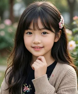 AI画像 顎に指を当てたアジア人の女の子