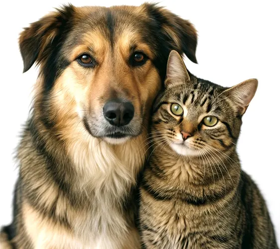フリーAI画像, CC0 AI画像, 写真（AI画像）, 動物（AI画像）, 哺乳類, 犬（イヌ）, 猫（ネコ）, キジトラ猫, 白背景