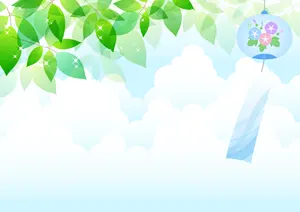 フリーイラスト 風鈴と緑の葉っぱ