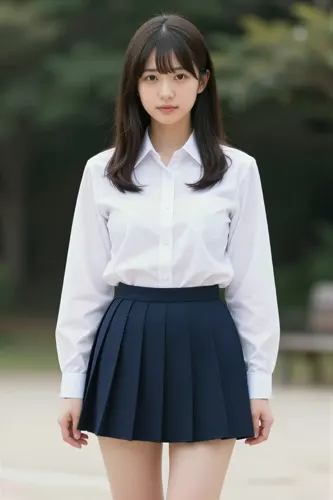 フリーAI画像, CC0 AI画像, 写真（AI画像）, 人物（AI画像）, 少女（AI画像）, アジアの少女, ポートレイト, 学生（生徒）, 学生服, 高校生, スクールブラウス, 全身（AI画像）