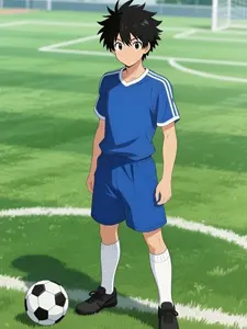 AI画像 フィールドに立つサッカー少年