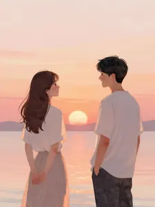 AI画像 夕日と若いカップル