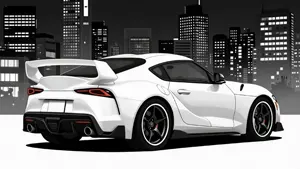 AI画像 夜の都市と白いトヨタ GRスープラ