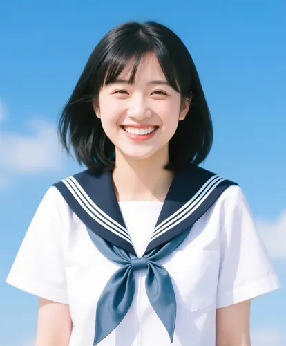 フリーAI画像, CC0 AI画像, 写真（AI画像）, 人物（AI画像）, 少女（AI画像）, アジアの少女, ポートレイト, 学生（生徒）, 学生服, 高校生, セーラー服, 笑顔（笑う）