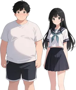 AI画像 太った兄とセーラー服姿の妹