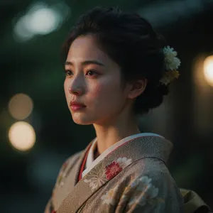 AI画像 着物を着て斜めを向く日本人女性