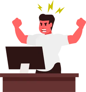 フリーイラスト パソコンの前でブチギレる男性