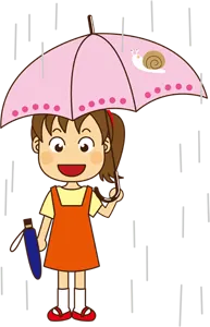 フリーイラスト 傘を持って駅までお父さんを迎えに行く女の子