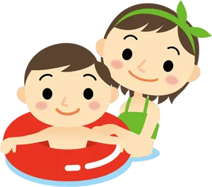 フリーイラスト 海水浴を楽しむ姉と弟