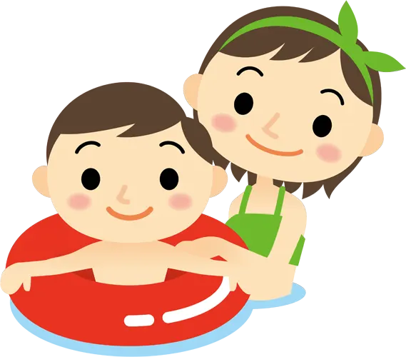 フリーイラスト, CC0 イラスト, ベクター, EPS, 人物（イラスト）, 子供（イラスト）, 兄弟（姉妹）, 海水浴, 水浴, プール, 二人, 男の子, 少女（イラスト）, 浮き輪