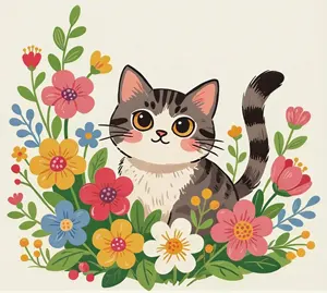 AI画像 花と猫