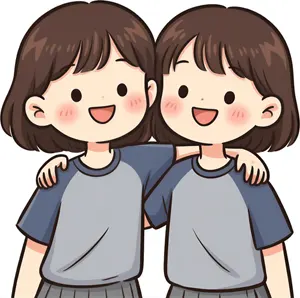 AI画像 肩を組む双子の姉妹