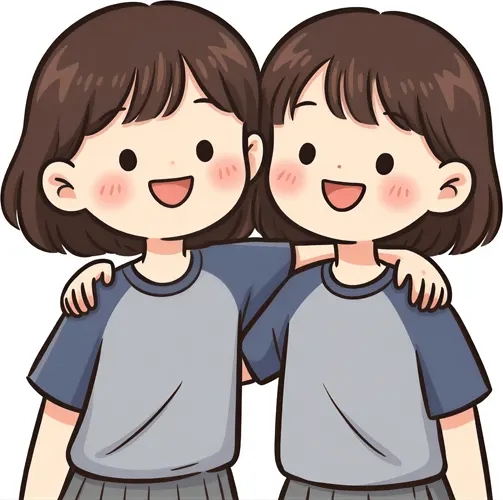 フリーAI画像, CC0 AI画像, イラスト（AI画像）, 人物（AI画像）, 子供（イラスト）, 女の子, 兄弟（姉妹）, 双子, 肩を組む