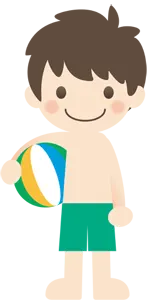 フリーイラスト ビーチボールを抱える水着姿の男の子
