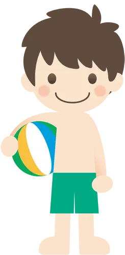 フリーイラスト, CC0 イラスト, ベクター, AI, 人物（イラスト）, 子供（イラスト）, 男の子, ビーチボール, 海水浴, 夏（イラスト）, 水着姿, 海水パンツ