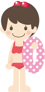 フリーイラスト 浮き輪を持った水着姿の女の子