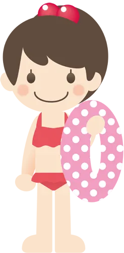 フリーイラスト, CC0 イラスト, ベクター, AI, 人物（イラスト）, 子供（イラスト）, 女の子, 浮き輪, 海水浴, 夏（イラスト）, 水着姿, ビキニ姿