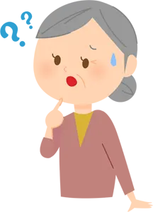 フリーイラスト 思い出せずに焦るおばあさん