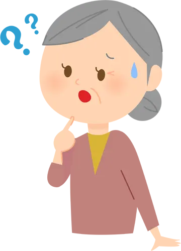 フリーイラスト, CC0 イラスト, ベクター, AI, 人物（イラスト）, 女性（イラスト）, 老人, おばあさん, シリーズ（1512）, 疑問, 分からない, はてなマーク, クエスチョンマーク, 焦る