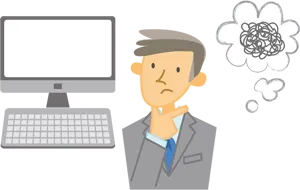 フリーイラスト パソコントラブルに困る男性会社員