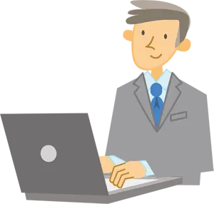 フリーイラスト ノートパソコンで作業中の男性会社員