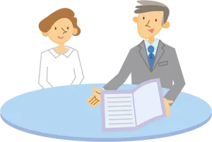 フリーイラスト 商談中の男性会社員と女性会社員