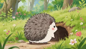 AI画像 巣穴に戻るハリネズミ