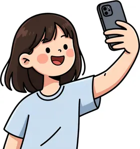 AI画像 スマホで自撮りする少女