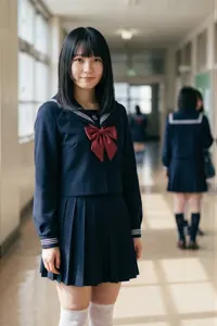 AI画像 学校の廊下に立っている女子学生