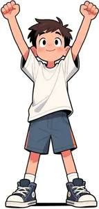 AI画像 拳を上げてガッツポーズする男の子
