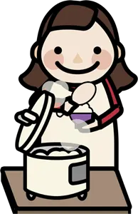 フリーイラスト ご飯をよそるお母さん