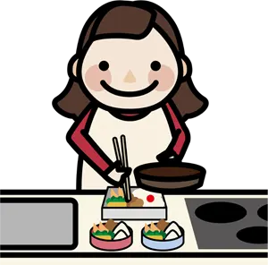 フリーイラスト お弁当を作るお母さん