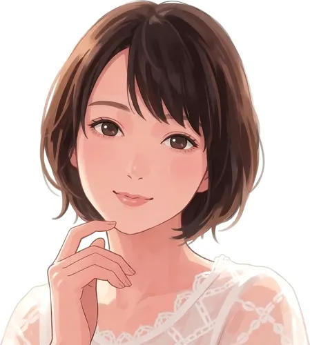 フリーAI画像, CC0 AI画像, イラスト（AI画像）, 人物（AI画像）, 女性（AI画像）, 顎に指を当てる, ショートヘア