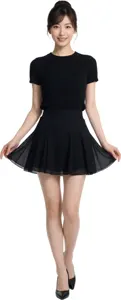AI画像 ミニスカートの裾を広げる黒い服を着たアジア人女性