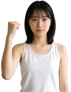 AI画像 拳を握るタンクトップ姿のアジア人女性