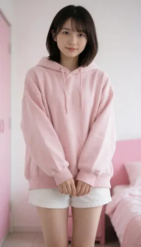 フリーAI画像, CC0 AI画像, 写真（AI画像）, 人物（AI画像）, 女性（AI画像）, アジア人女性, 若い女性, ポートレイト, パーカー姿, ショートパンツ姿