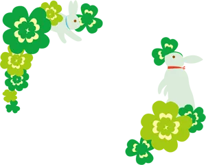 フリーイラスト ウサギとクローバーの飾り枠