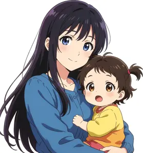 AI画像 女の子の赤ちゃんを抱いたまま