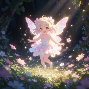 AI画像 花畑と妖精