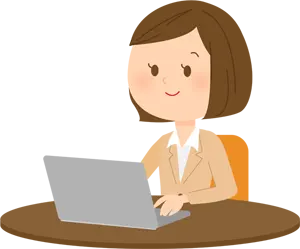フリーイラスト ノートパソコンの前のスーツ姿の女性会社員