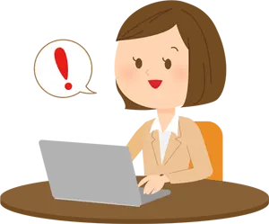 フリーイラスト パソコンの前で気付く女性会社員