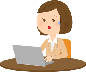 フリーイラスト パソコンの前で焦る女性会社員